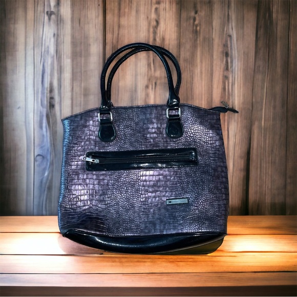 Cabrelli & Co. Tote Bag Case Snake skin pattern Dark Silver & Black - Picture 1 of 10